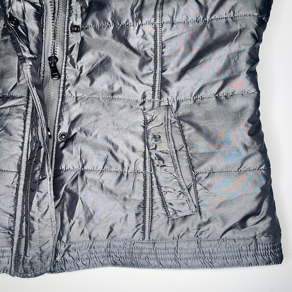 NY&Co. Metallic Grey Puffer Zip-Up Buttoned Sleeveless Turtleneck Vest Jacket XL - Picture 6 of 10